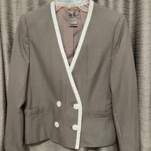 Sheridan Square Size 10 Beige Lined Double Breasted Jacket with Off-White Trim